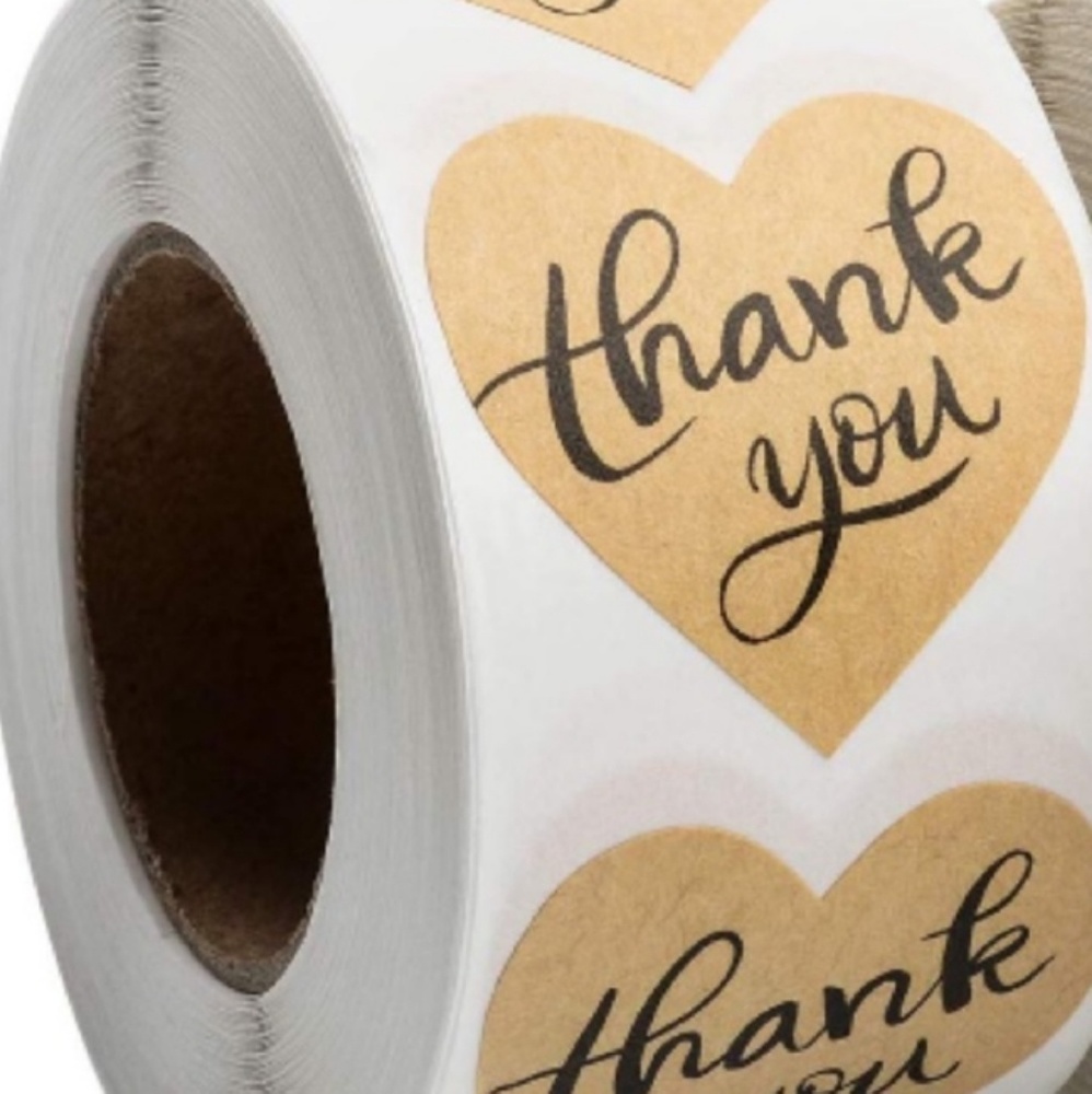 (20) Heart Shaped Thank You Stickers Kraft Paper - Picture 3 of 4